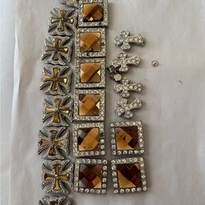Brownish and Silver Rhinestone Conchos or Belt Jewelry